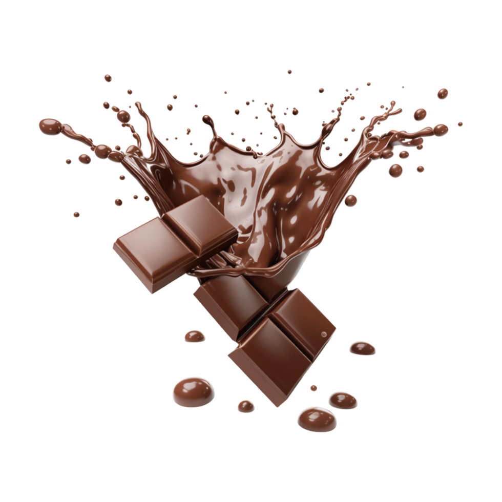 Delicious Cocoa Splash with Bar Isolated on Transparent Background. png