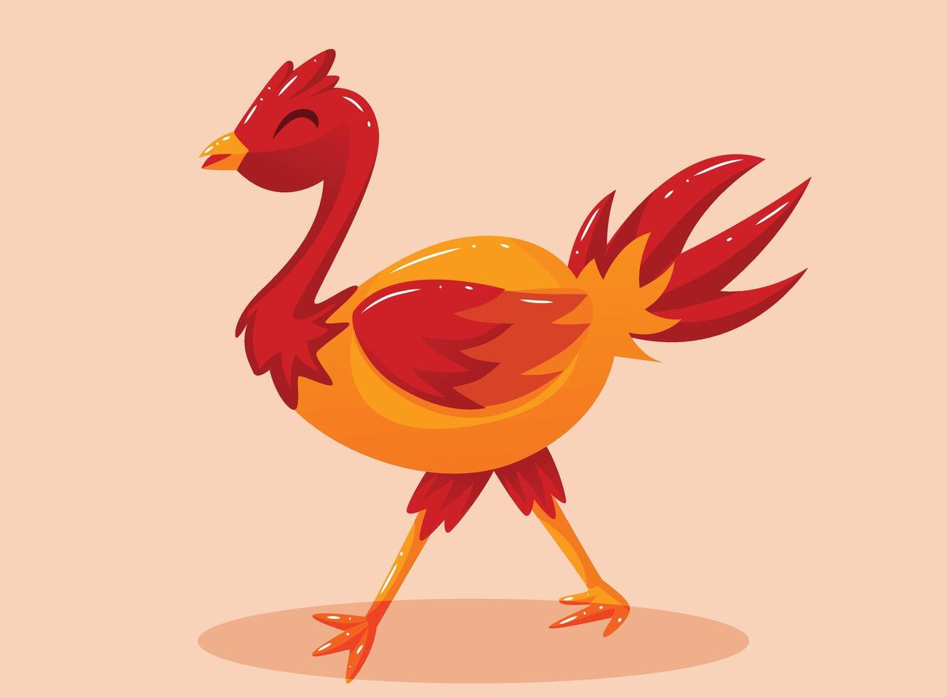 A cartoon red and orange chicken walking vector