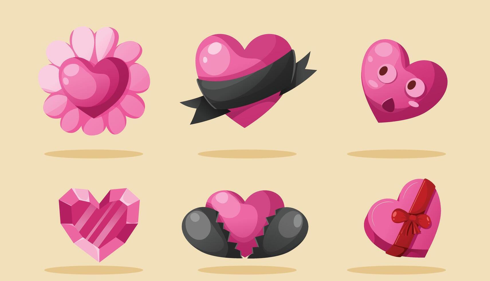 A set of pink hearts with ribbons and bows vector