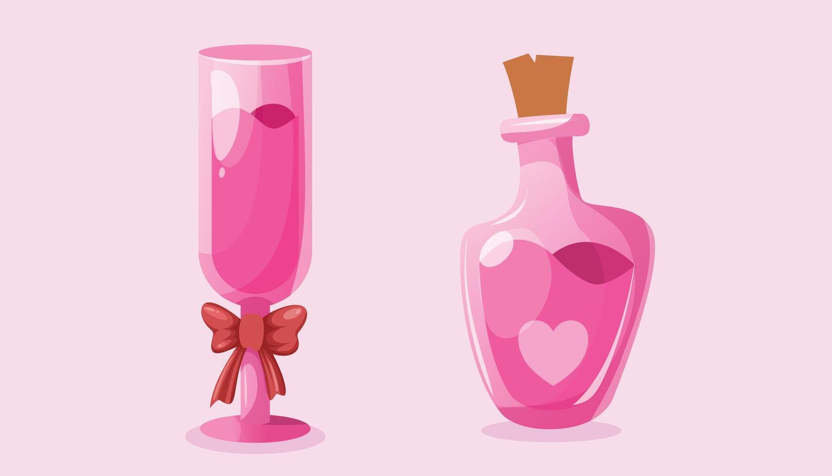 A pink bottle and a glass with a heart shape vector