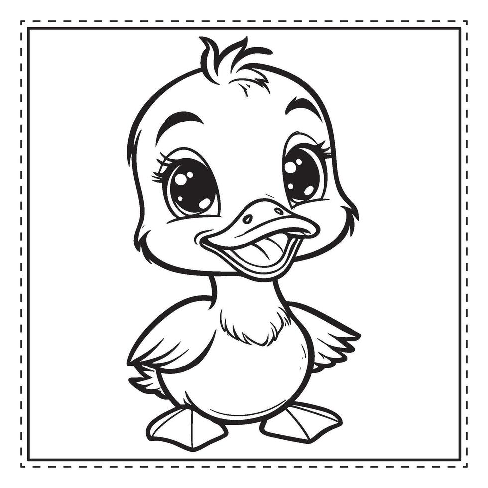 Cute Cartoon Baby Duck Coloring Page Printable Animal-Themed Coloring Activity for Kids vector