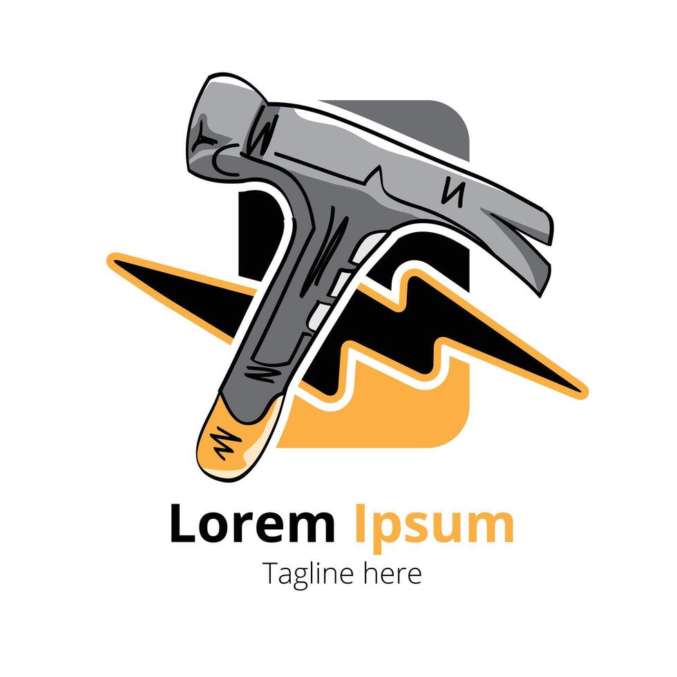 Hammer Logo illustration with dummy text on white background. Industrial Object. vector