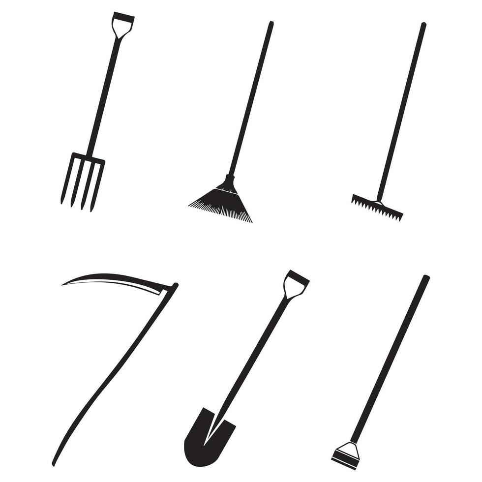 Set of tool and weapon gardening silhouettes in black illustration vector