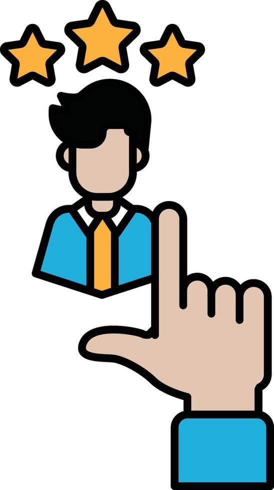 A man is being rated by a hand with three stars vector