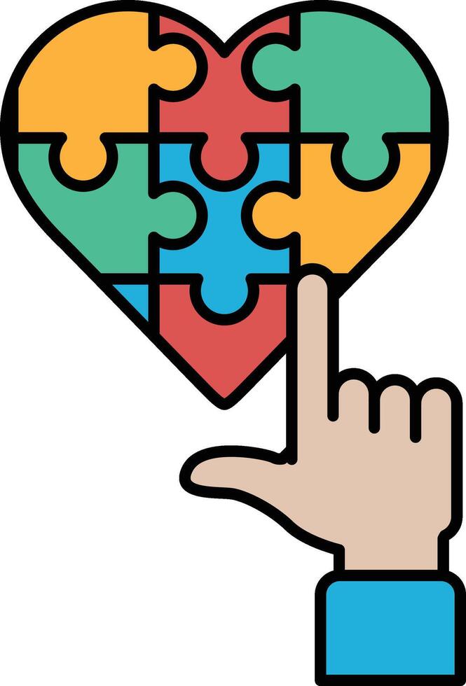 A hand pointing at a puzzle piece heart vector