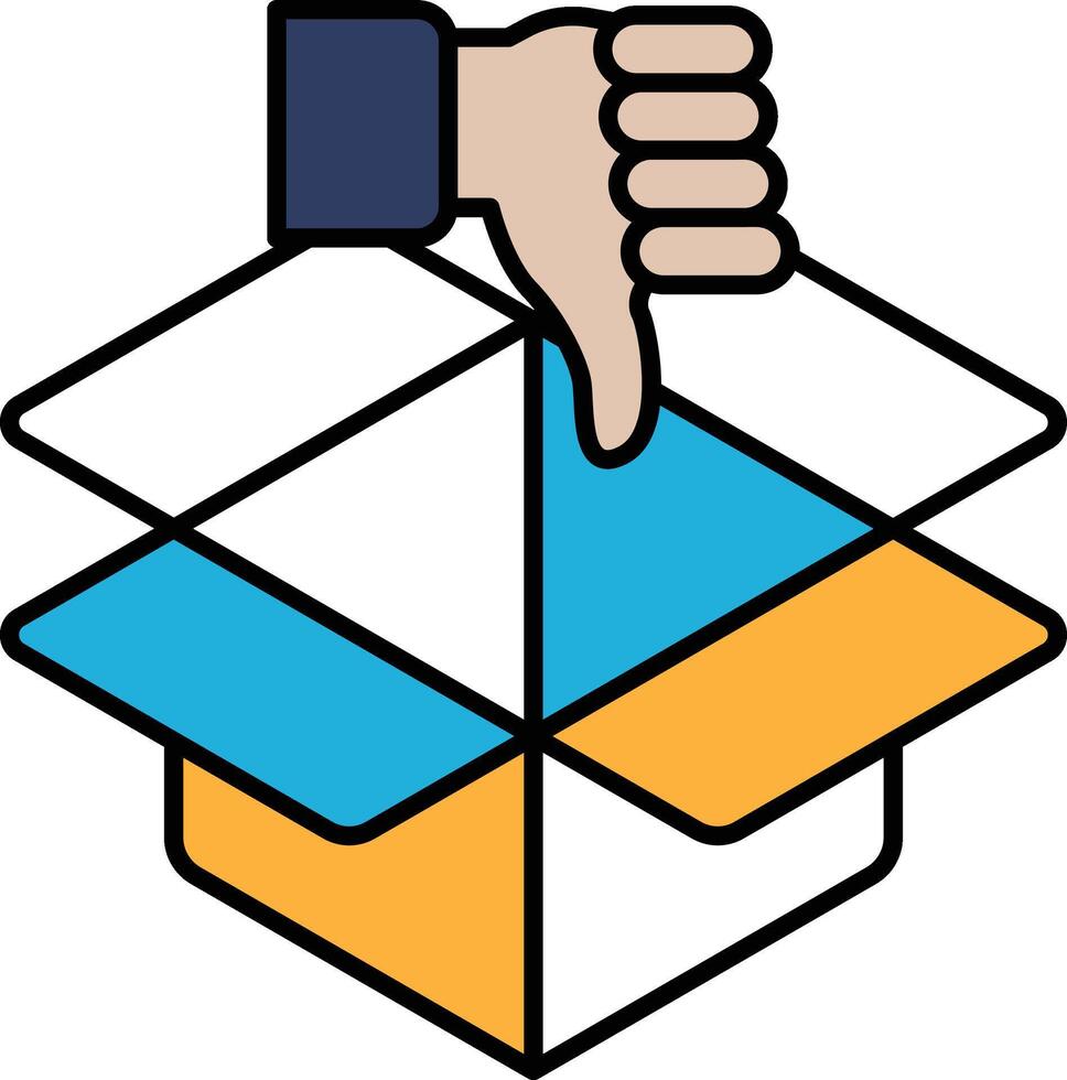 A hand is holding a box with a thumbs down gesture vector