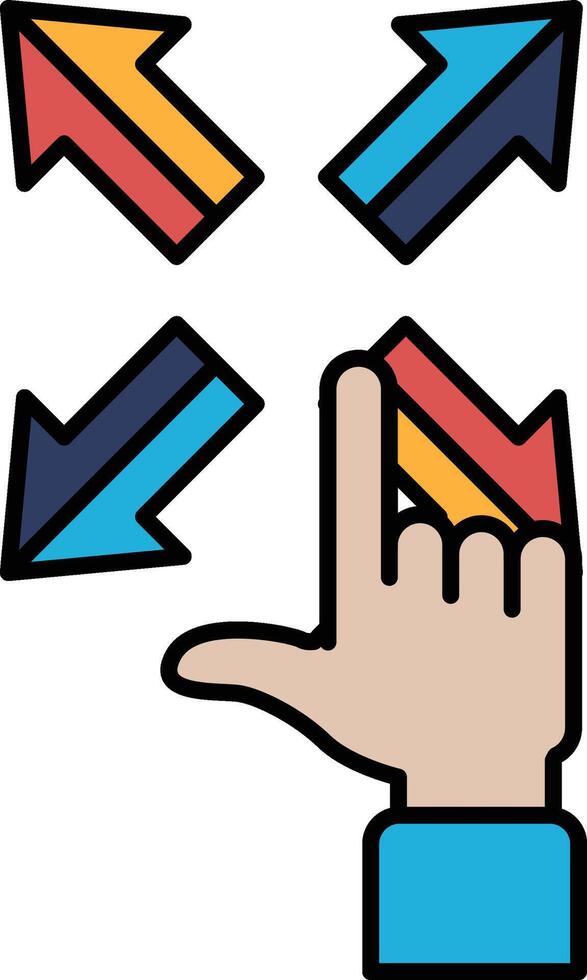A hand pointing to a four-pointed arrow vector