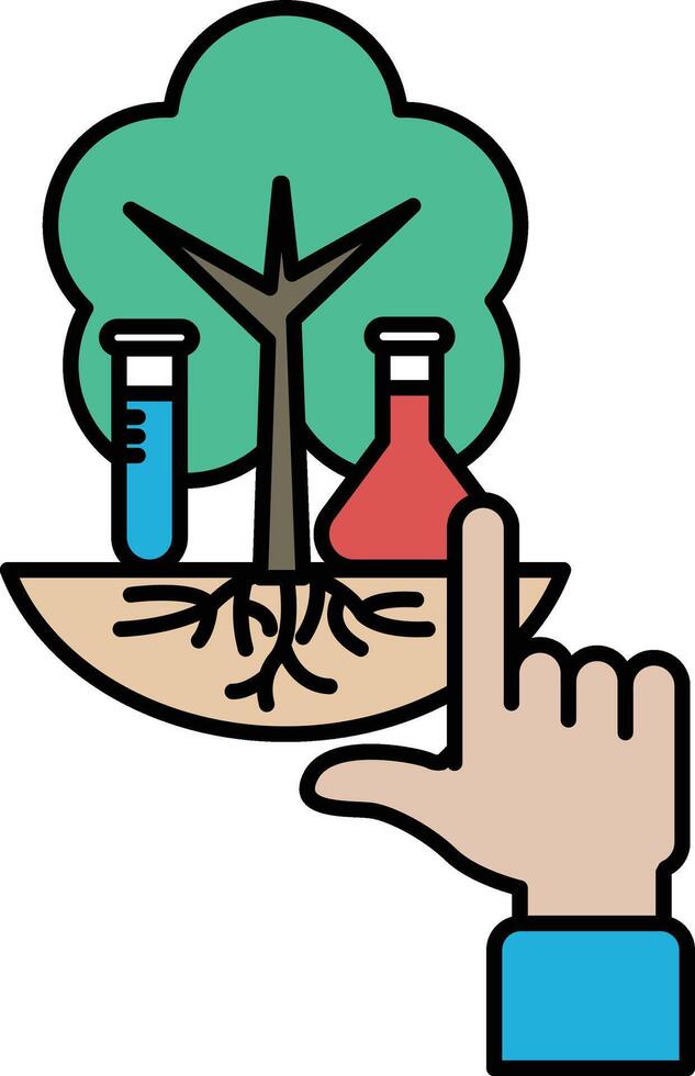 A hand pointing to a tree with a lab and a bottle of liquid vector