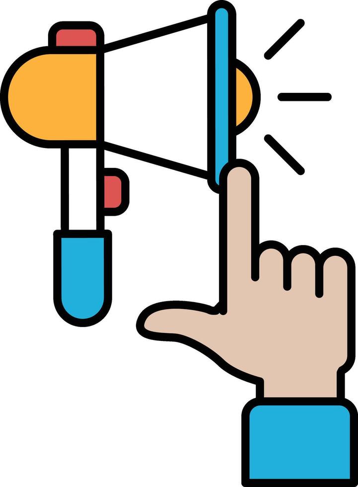 A hand pointing at a microphone with a red button on it vector