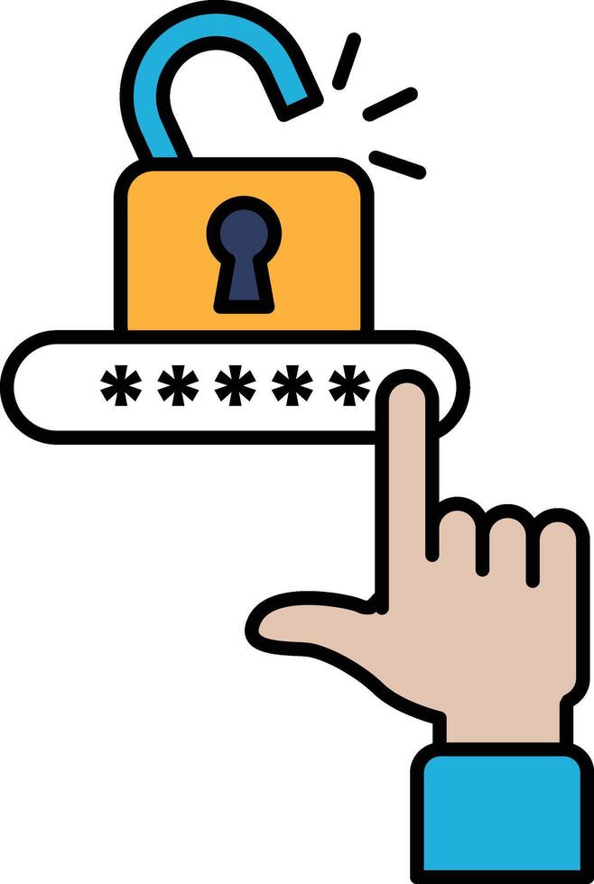 A hand is pointing to a lock with a keyhole vector