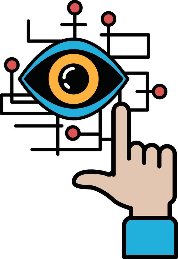 A hand pointing at an eye with a blue background vector