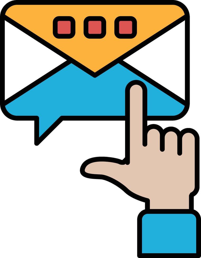 A hand pointing to an envelope with three red squares on it vector