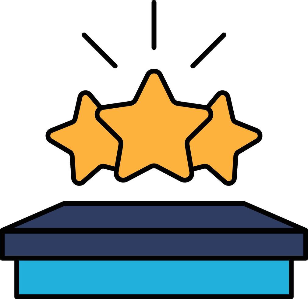 Three stars are lit up in the center of a blue box vector
