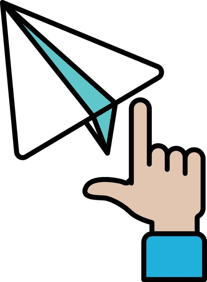 A hand pointing at a paper airplane vector
