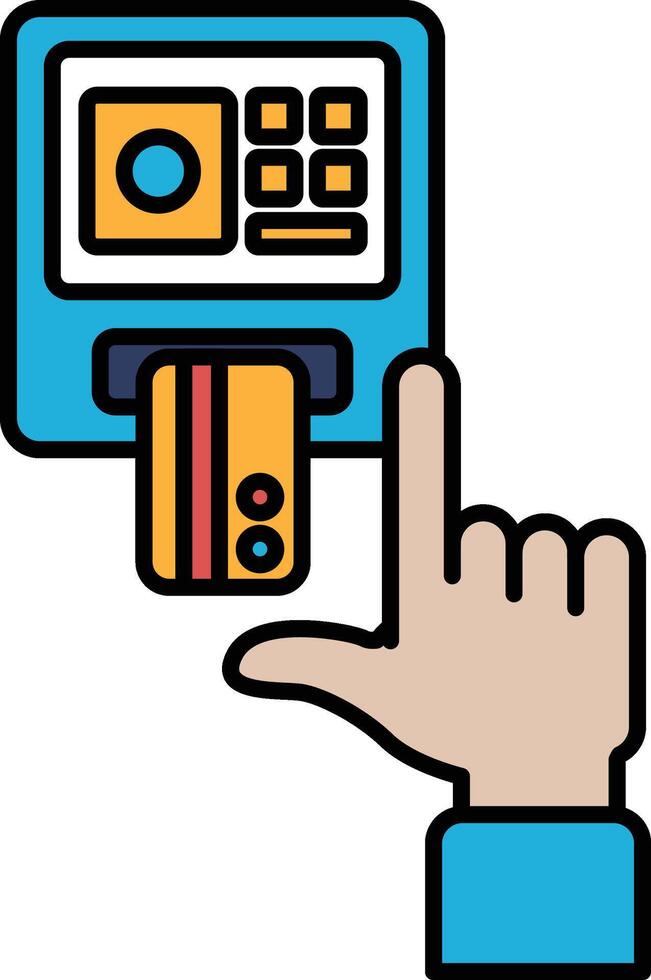 A hand is pointing to a card reader vector