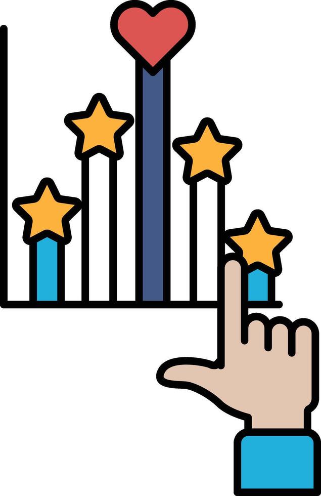 A hand pointing at a graph with a heart and stars vector