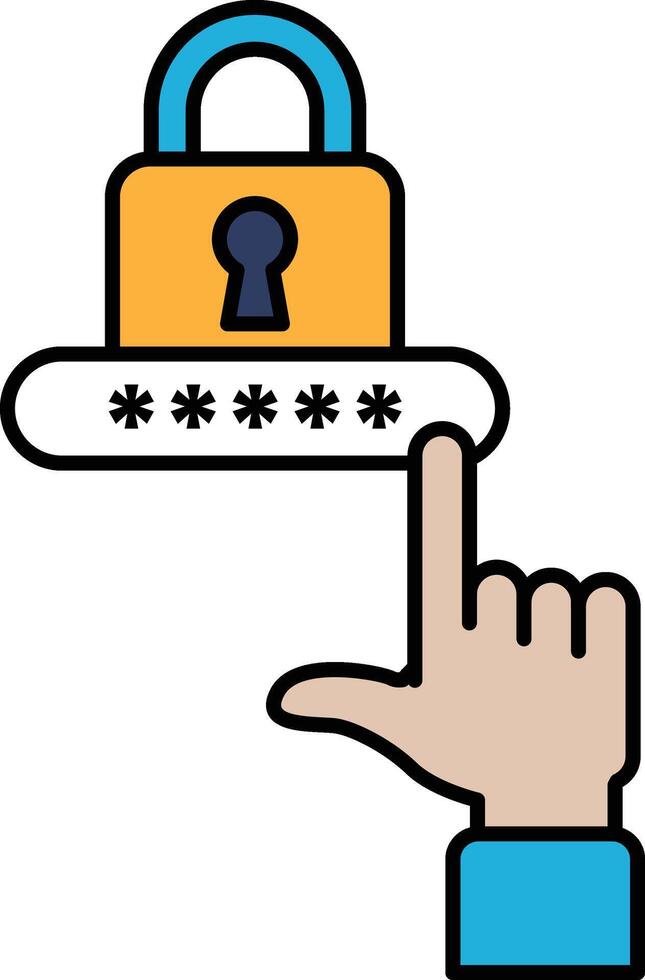 A hand pointing to a password lock vector