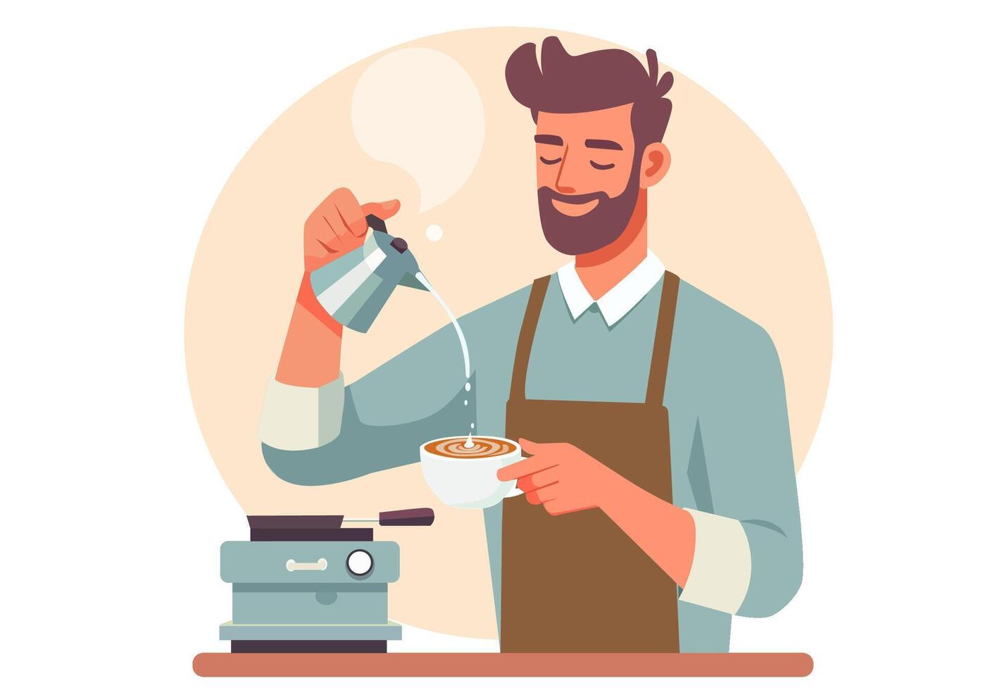 A male barista is brewing fragrant coffee. vector