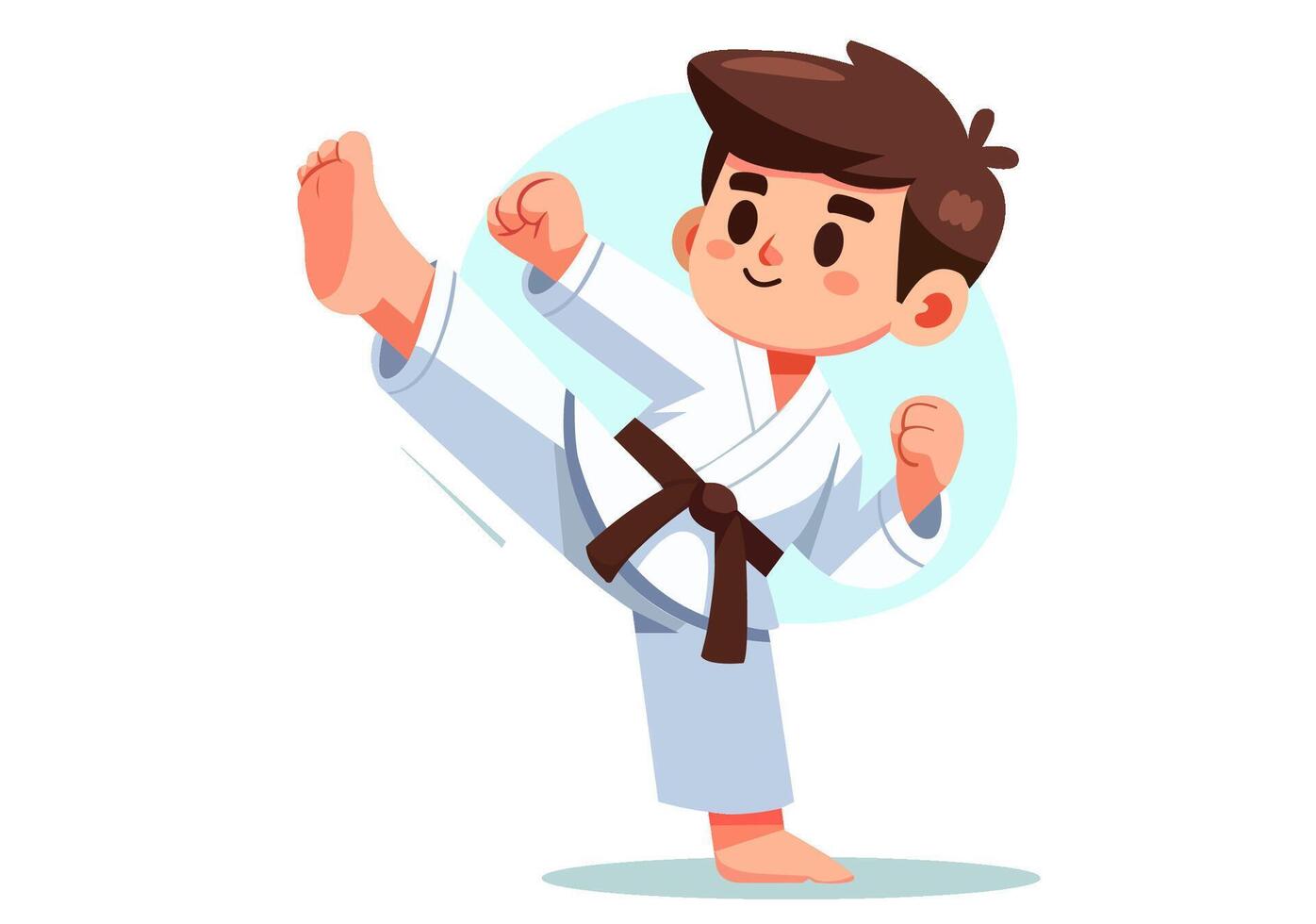 A boy is practicing karate kicks. vector