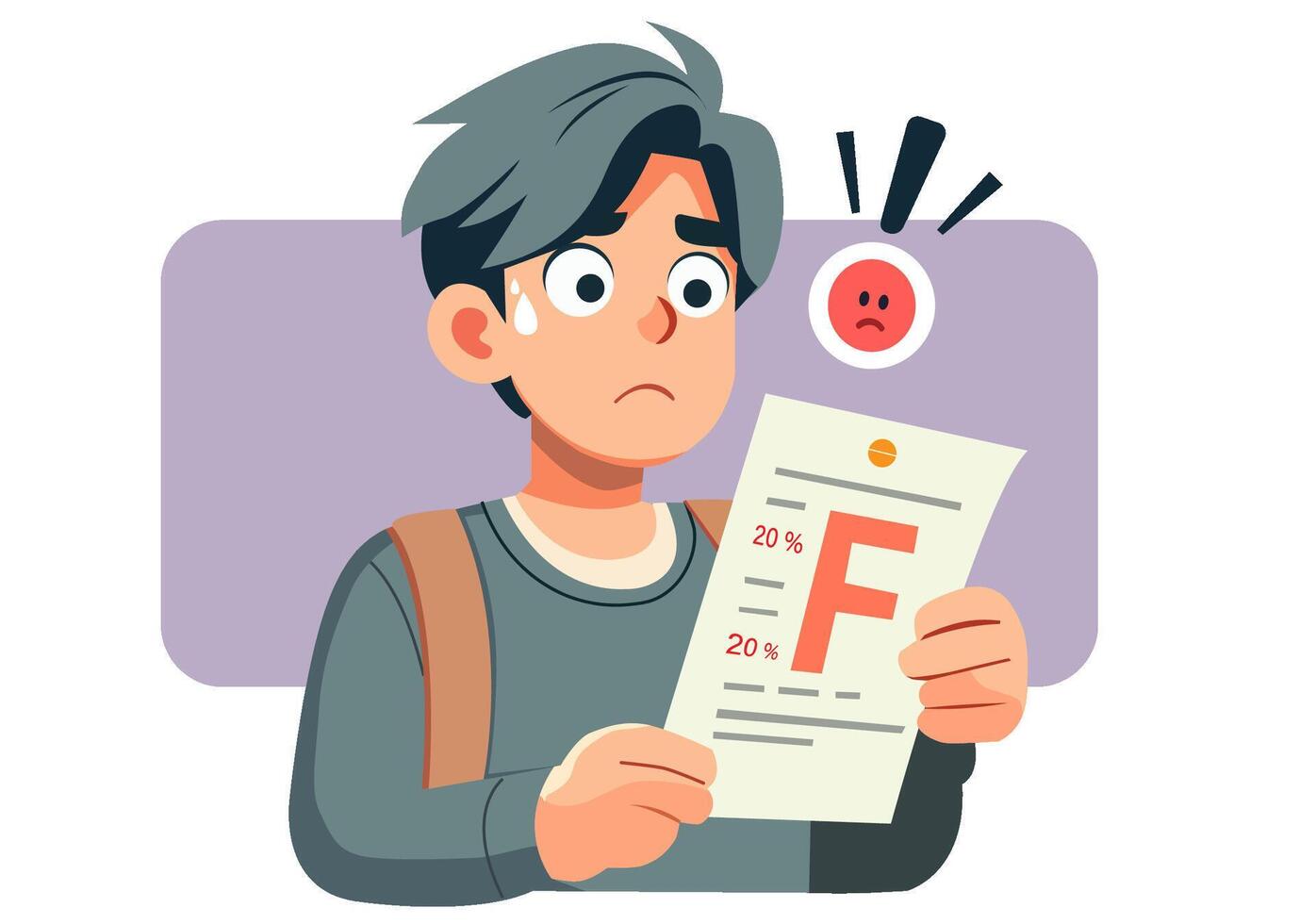 The male student was shocked when he received an F. vector