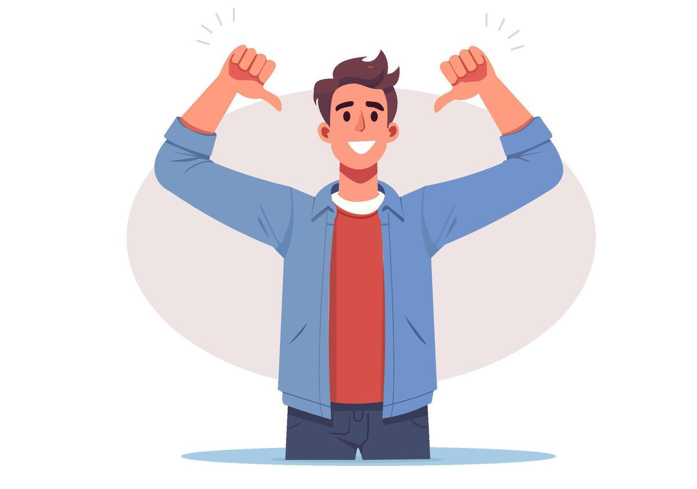 The young man raised his thumb towards himself in a proud manner. vector