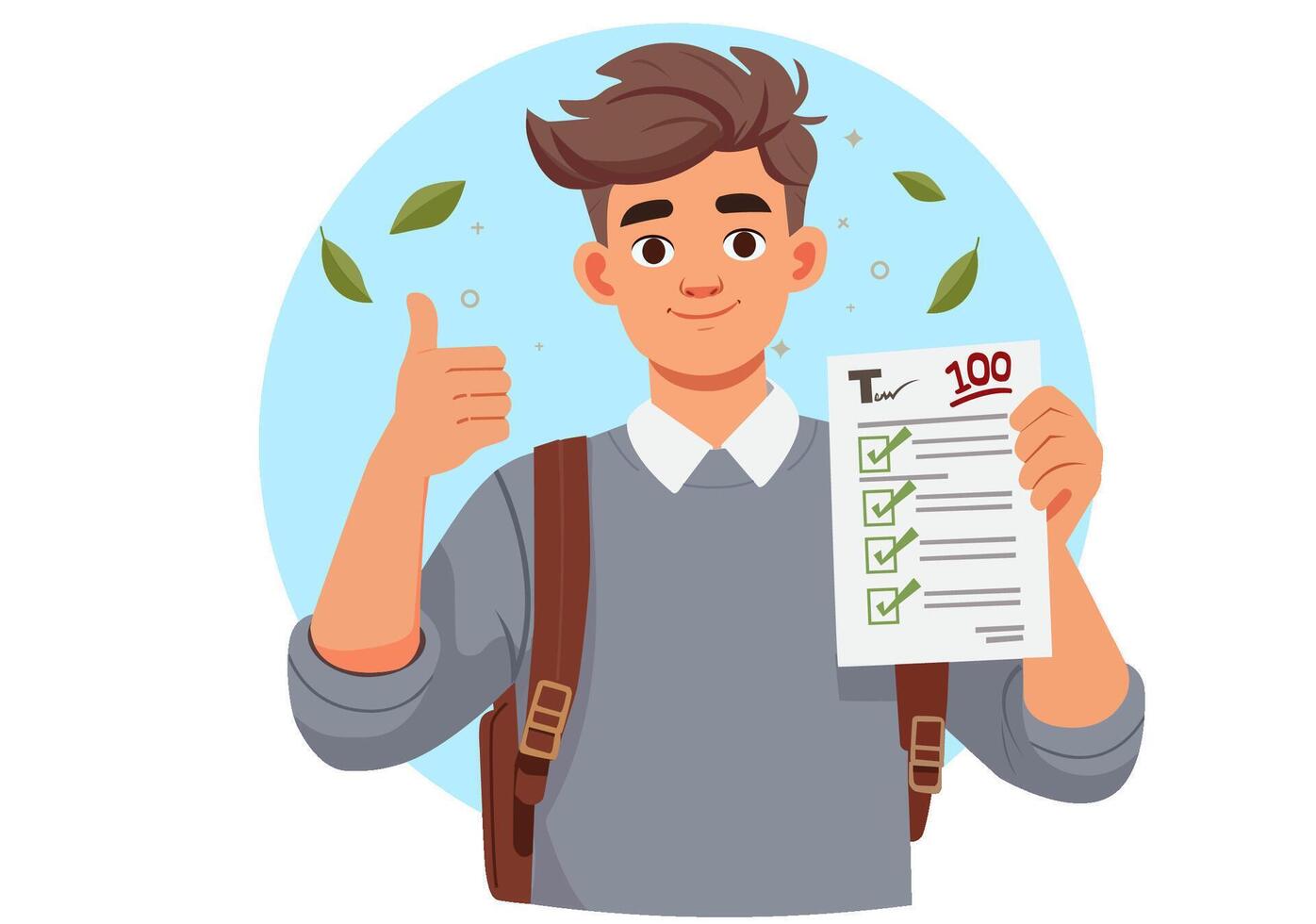 The male student who scored a perfect score of 100 expressed his joy. vector