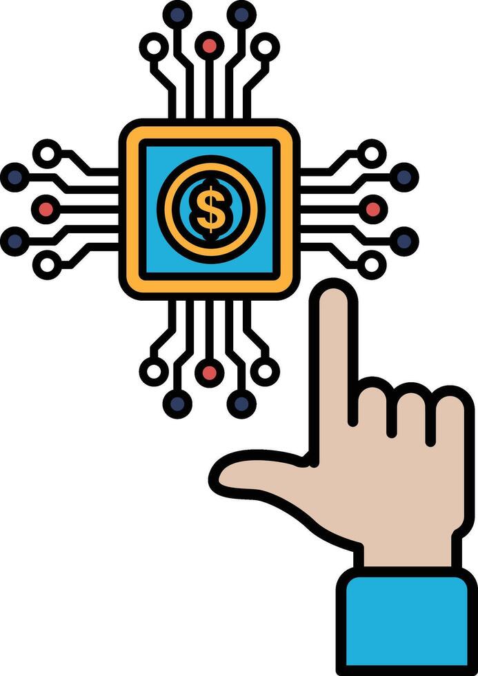 A hand pointing at a computer chip with a dollar sign on it vector