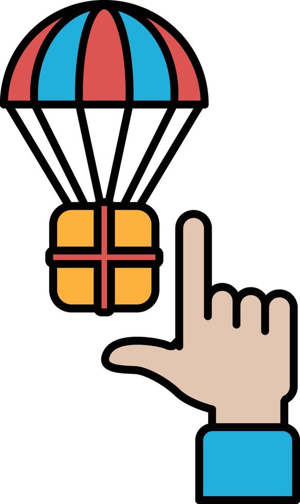 A hand pointing at a red, white, and blue parachute vector