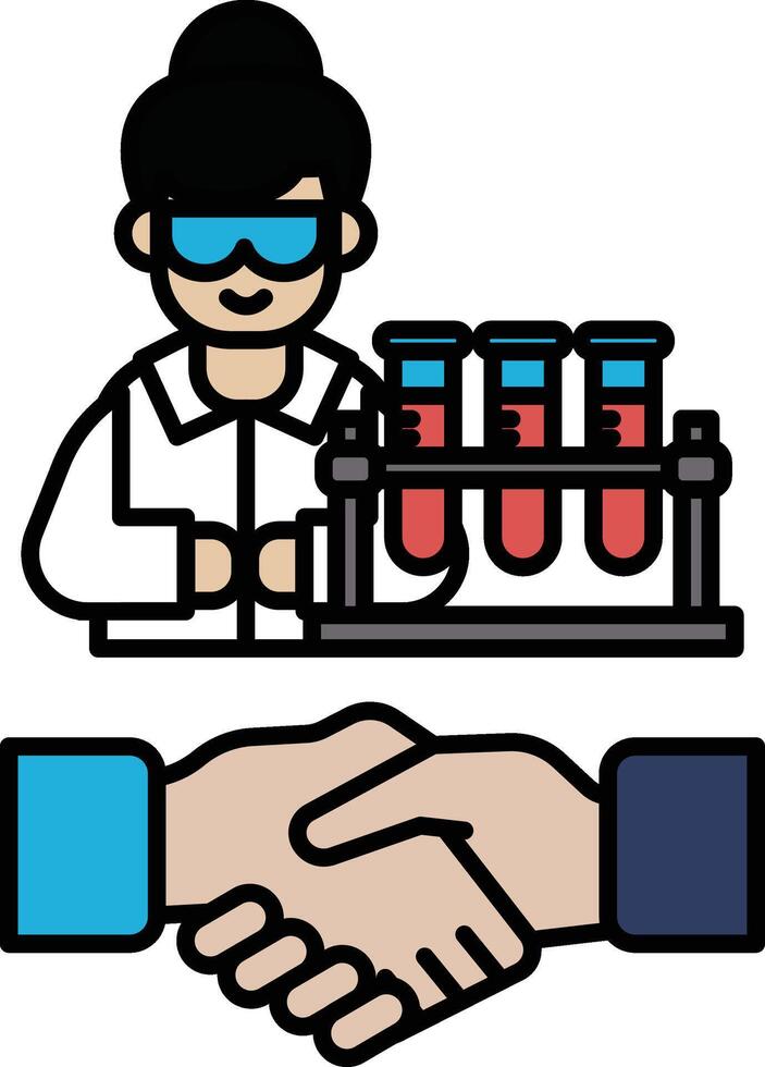 A woman in a lab coat is shaking hands with another person vector