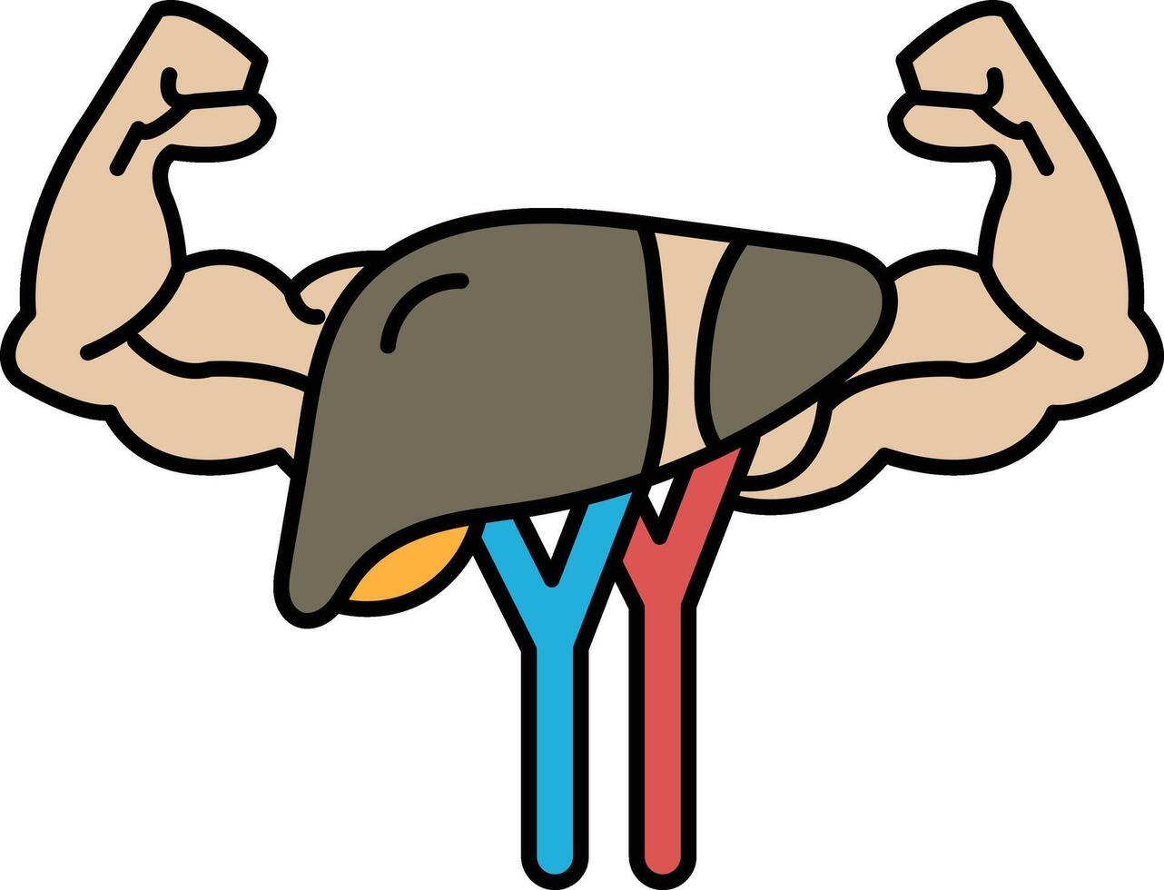 A cartoon of a man with a muscular body and a large liver vector