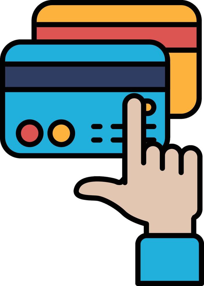 A hand is pointing at a credit card vector
