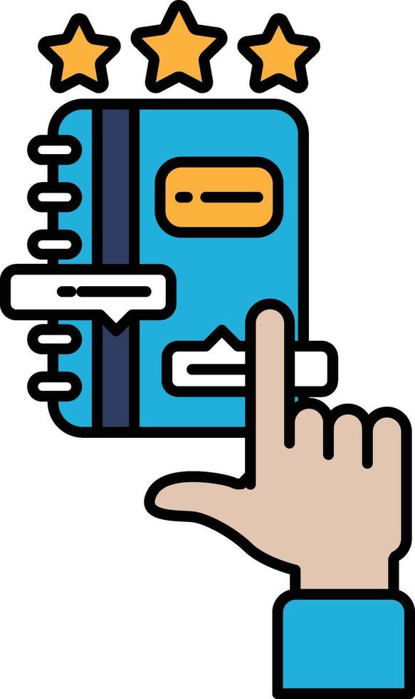 A blue book with a hand pointing to it vector