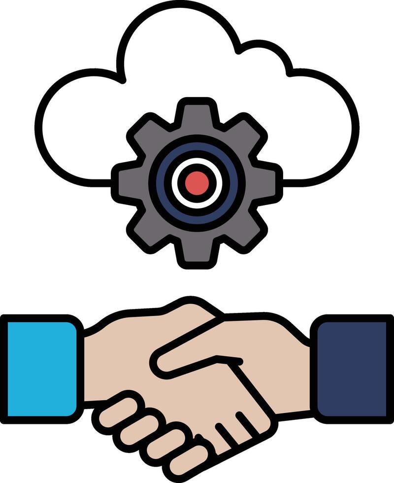 A graphic of two hands shaking with a cloud in the background vector