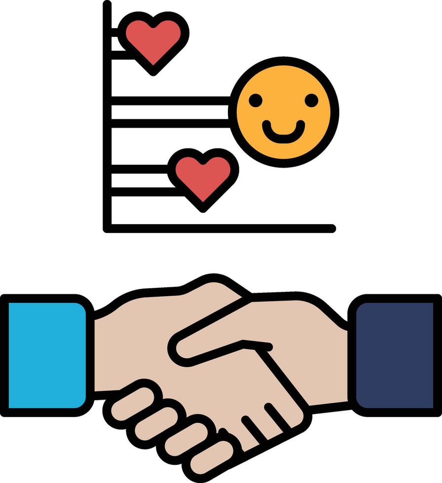 A smiling face with a heart on it is next to two hands shaking vector