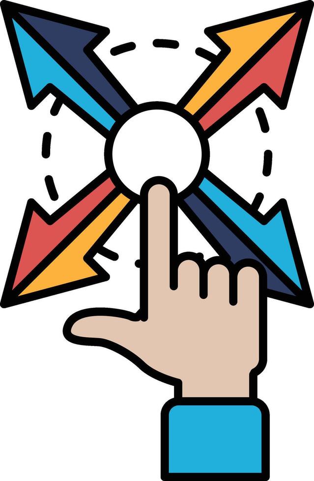 A hand pointing at a four-pointed arrow vector