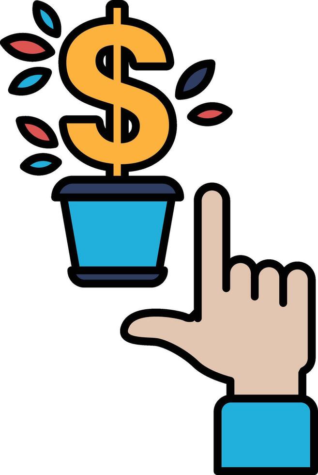 A hand is pointing at a dollar sign and a plant vector