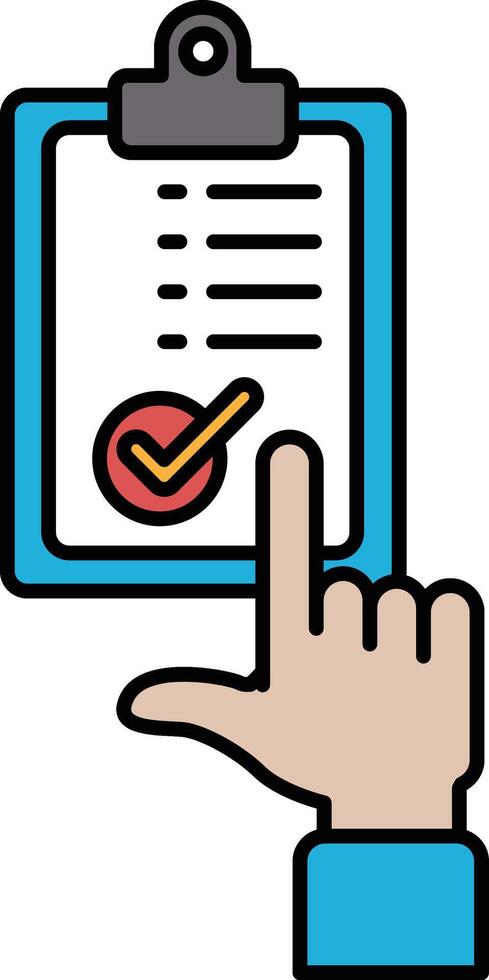 A hand pointing at a checklist with a checkmark on it vector