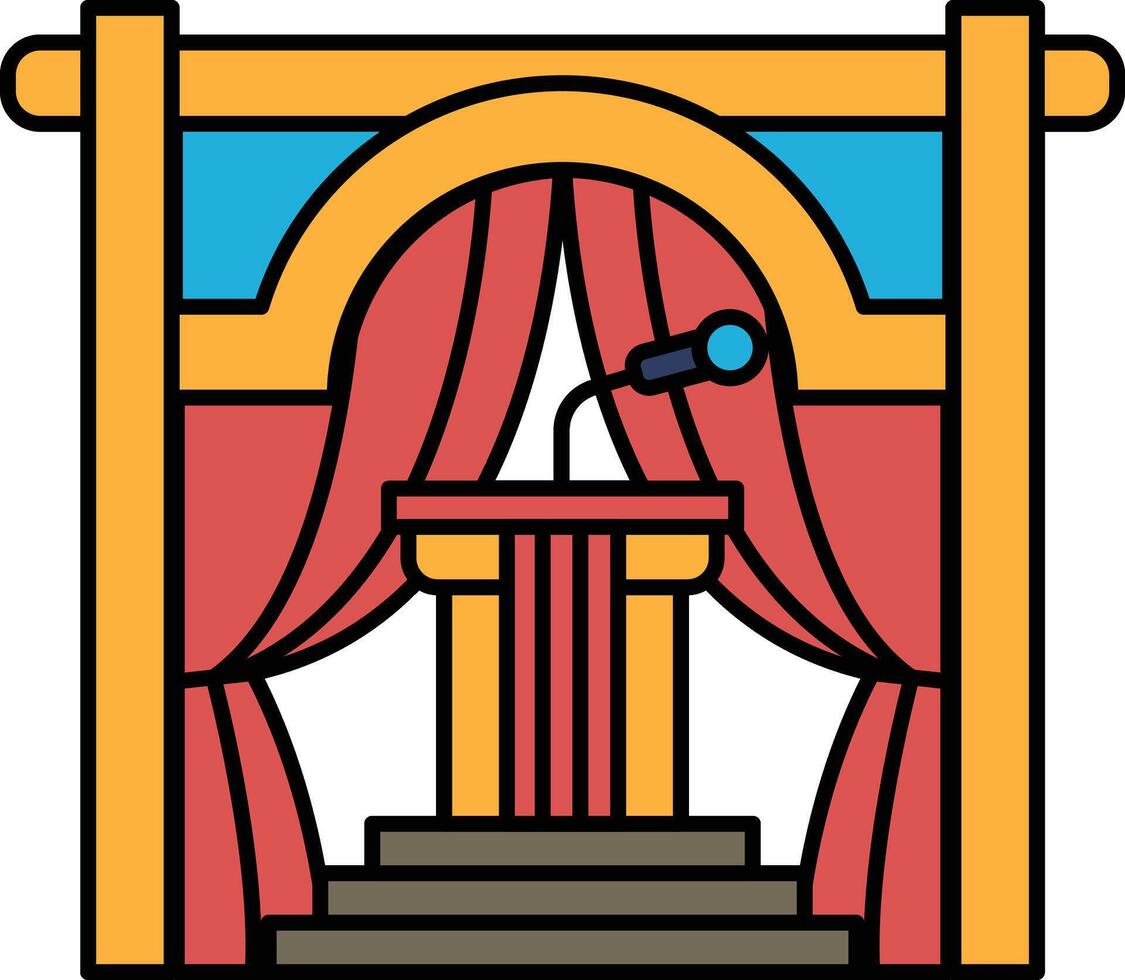 A stage with a microphone and curtains vector