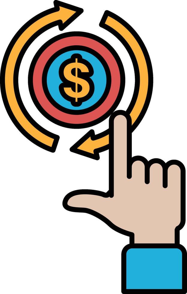 A hand pointing to a dollar sign vector