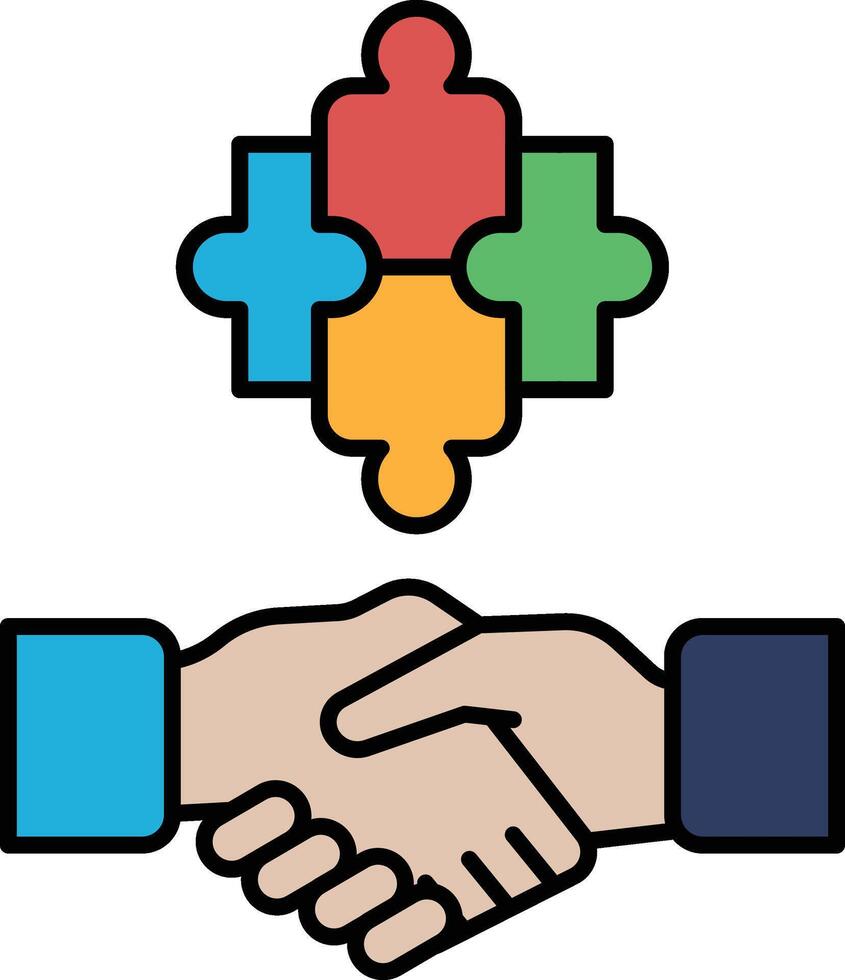 A puzzle piece with a handshake in the middle vector