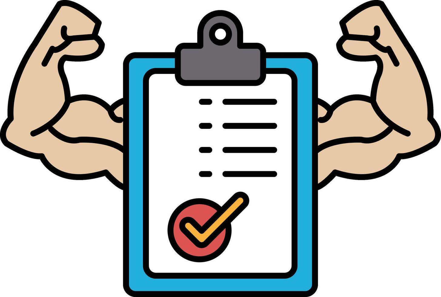 A man with bulging muscles is holding a clipboard with a check mark on it vector