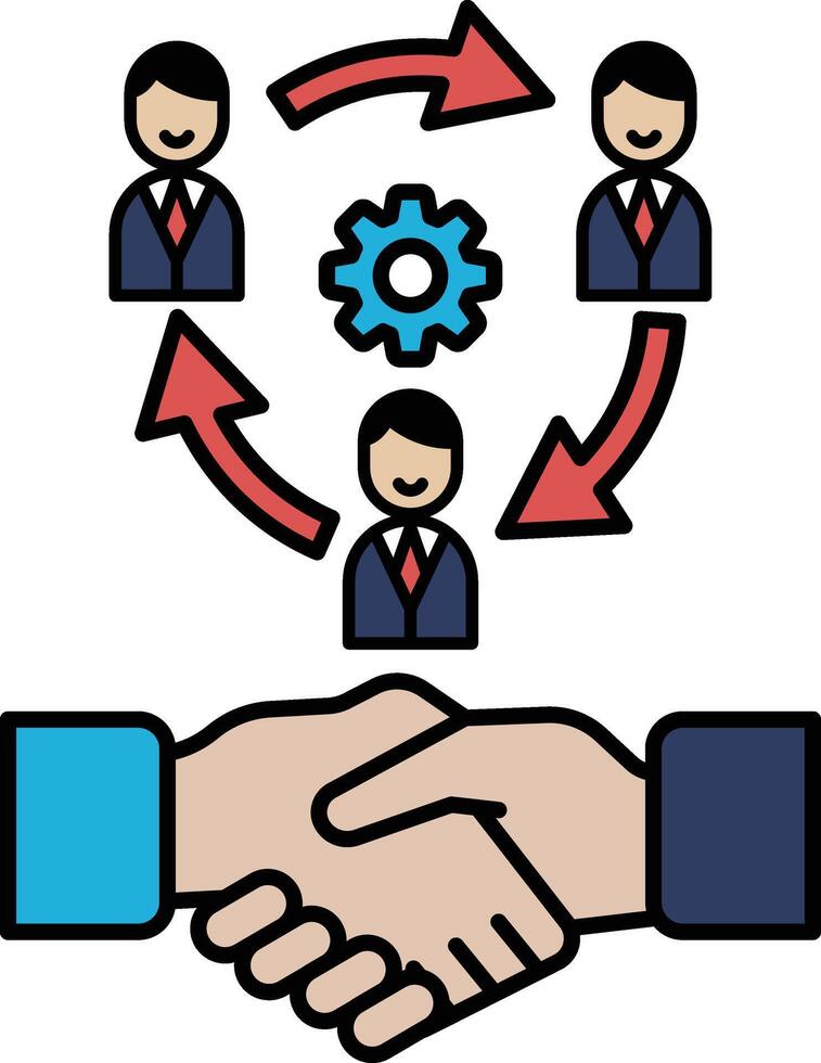 A hand shaking a person's hand with a gear in the background vector
