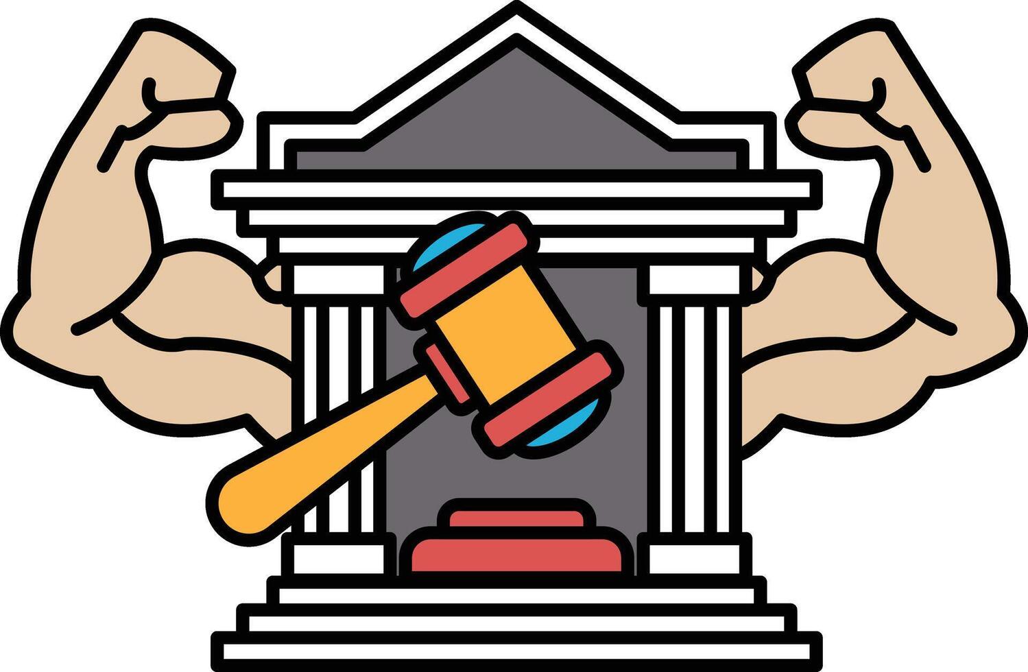 A man with his arms raised is holding a gavel in front of a building vector