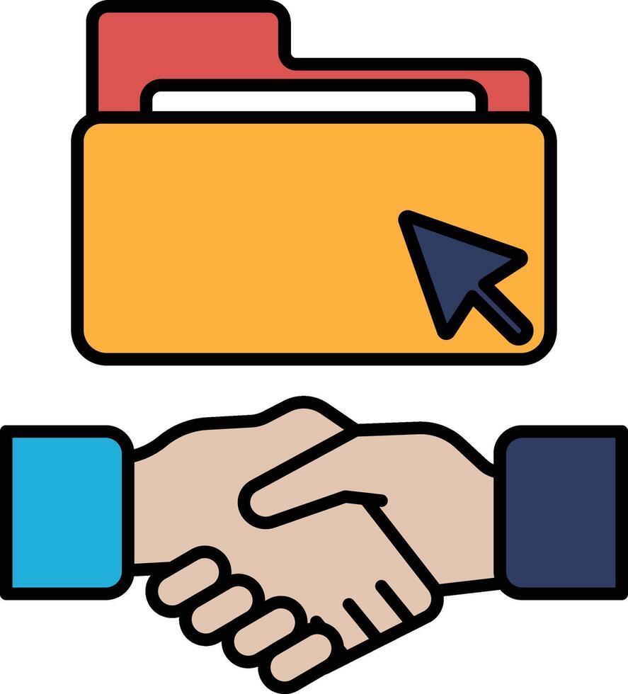 A hand shaking a file folder with a mouse cursor on it vector