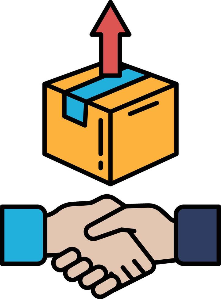 A box is being lifted up by a hand, symbolizing a handshake vector