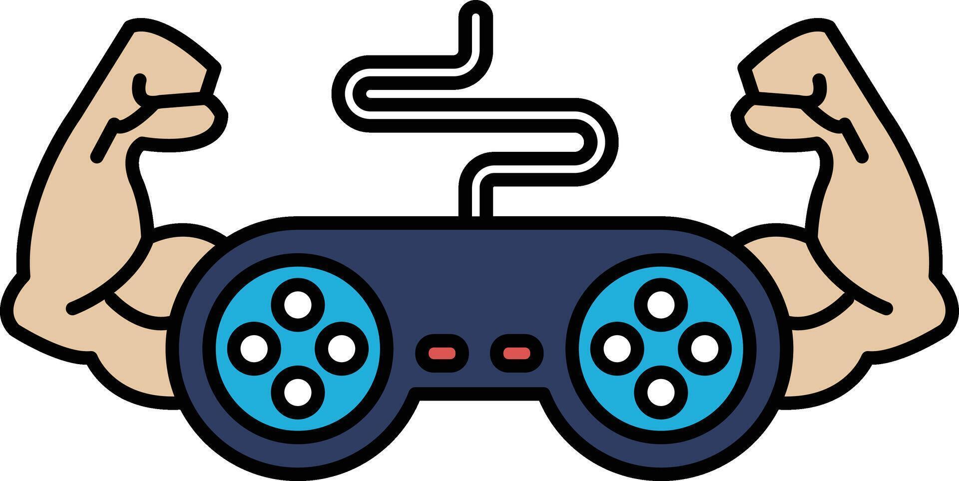 A man's biceps are shown with a game controller in the foreground vector
