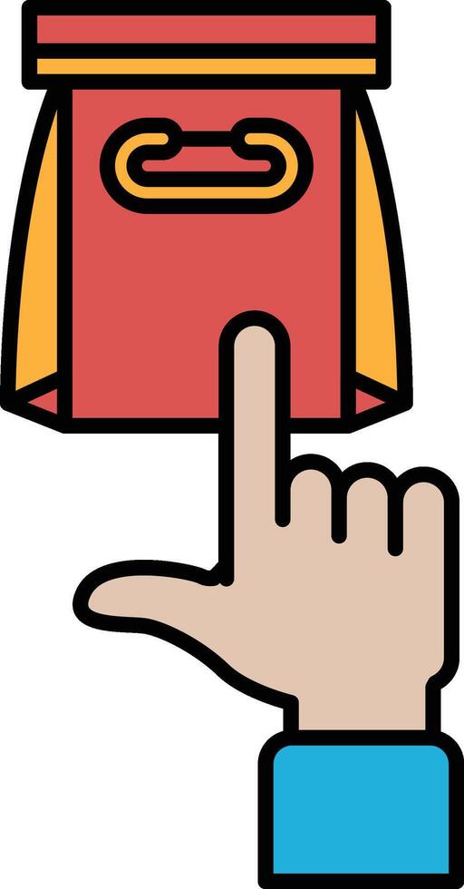 A hand pointing to a red bag with a white handle vector