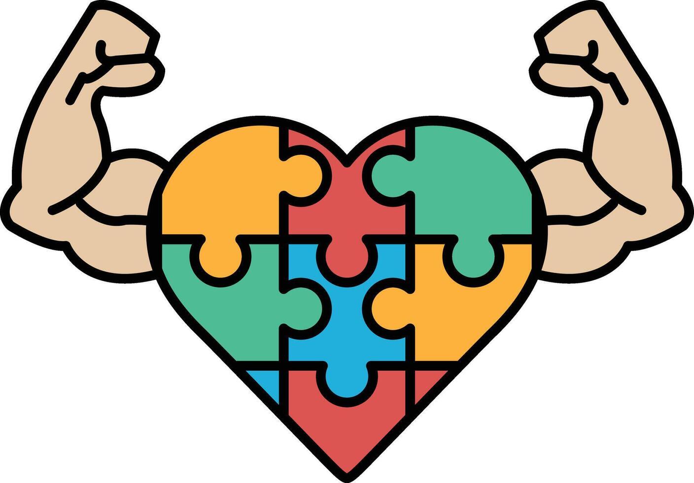 A man's bicep is shown with a puzzle piece heart vector