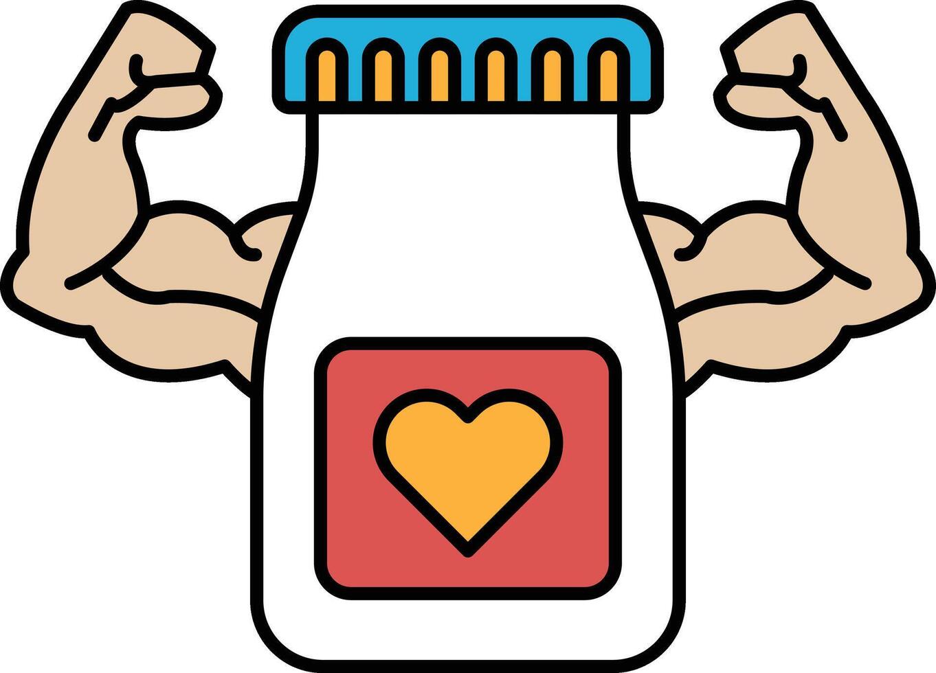 A cartoon of a man with bulging muscles holding a jar with a heart on it vector
