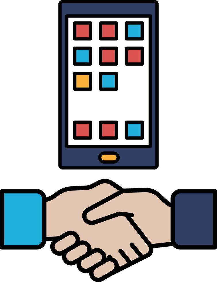 A phone and a hand shaking hands vector
